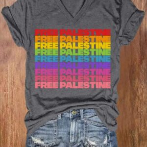 Womens Free Palestine Peace Freedom Printed Shirt 4