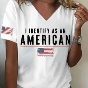 Womens I Identify As An American Print V Neck T shirt1