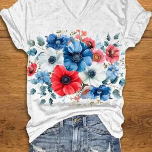 Women’s Independence Day Floral Print T-Shirt