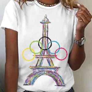 Women's Paris 2024 Olympics Games Eiffel Tower Print Casual Tee