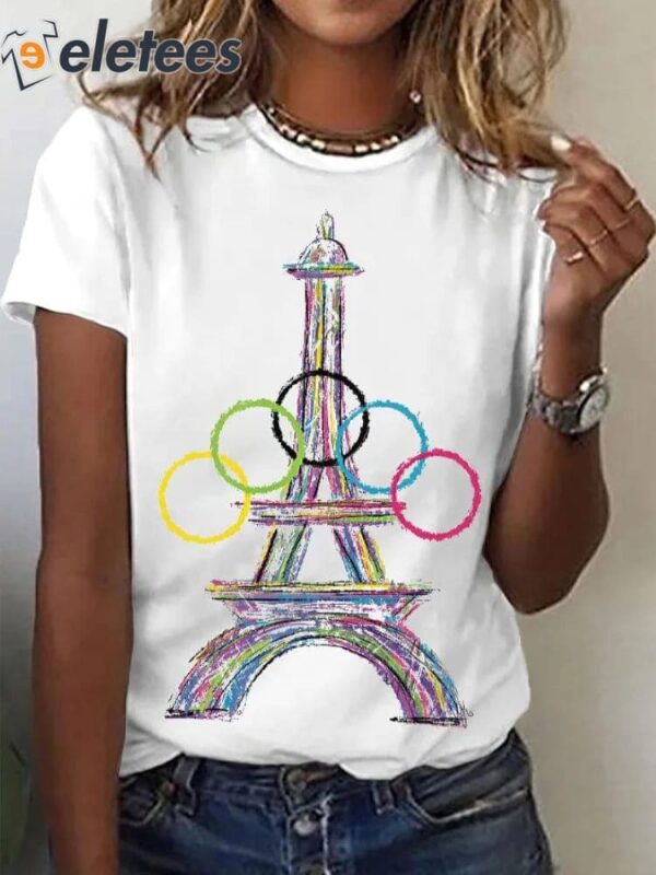 Women’s Paris 2024 Olympics Games Eiffel Tower Print Casual Tee
