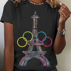 Womens Paris 2024 Olympics Games Eiffel Tower Print Casual Tee 2