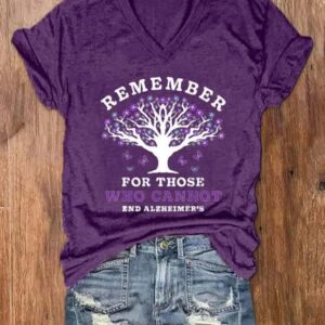 Women's Remember For Those Who Cannot Dementia Alzheimer's Disease Awareness printed V-neck T-shirt