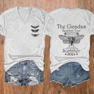 Women’s The Cicada Graphic Print V Neck T-shirt Summer 2024