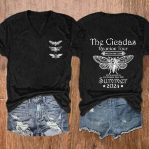 Womens The Cicada Graphic Print V Neck T shirt Summer 2024 2
