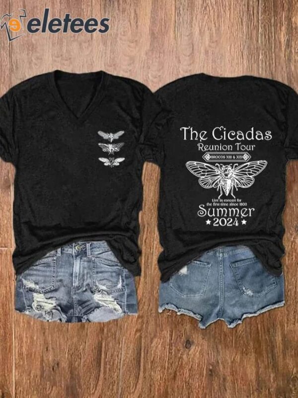 Women’s The Cicada Graphic Print V Neck T-shirt Summer 2024