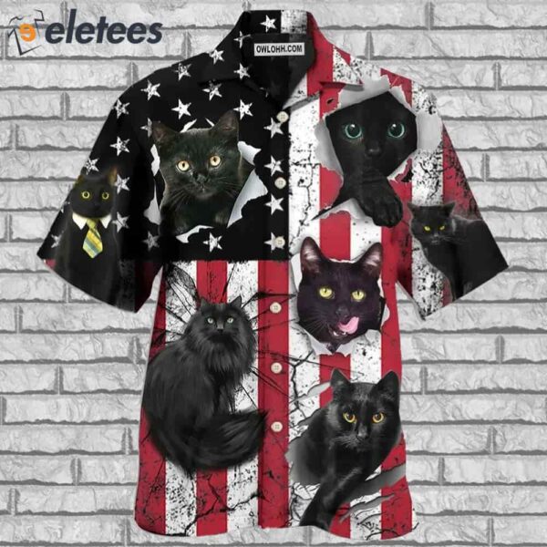 Black Cat Independence Day Hawaiian Shirt