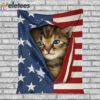 Cat Kitten Opened American Flag Independence Day Cat Blanket