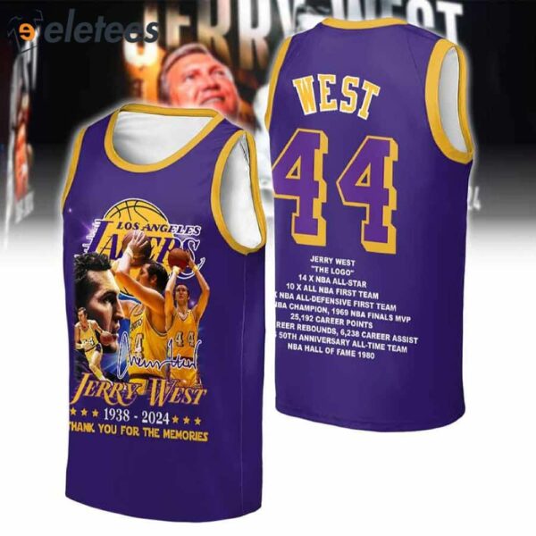 Jerry West Lakers 1938-2024 Thank You For The Memories Jersey