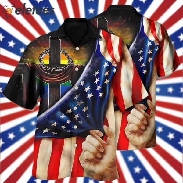LGBT Independence Day Cross LGBT Flag Lighting Hawaiian Shirt
