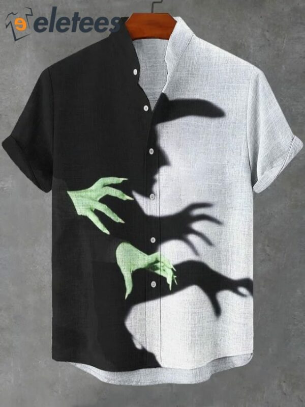 Men’s Witch Shadow Art Print Linen Blend Shirt