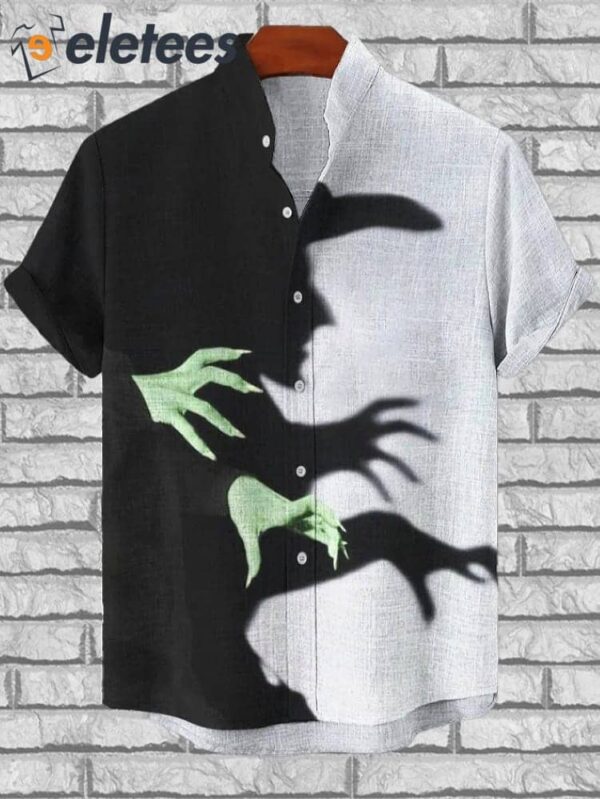 Men’s Witch Shadow Art Print Linen Blend Shirt