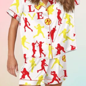 Softball Print Satin Pajama Set