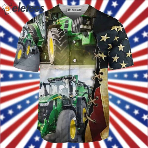 Tractor Independence Day Green Tractor US Flag Baseball Jersey