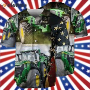 Tractor Independence Day Green Tractor US Flag Baseball Jersey1