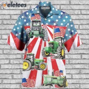 Tractor Independence Day Watercolor Tractor US Flag Hawaiian Shirt1