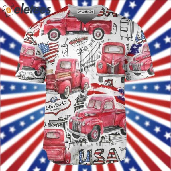 Truck Red USA Flag Independence Day Baseball Jersey