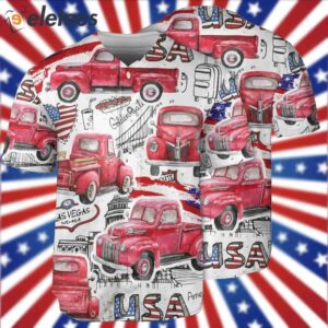 Truck Red USA Flag Independence Day Baseball Jersey1
