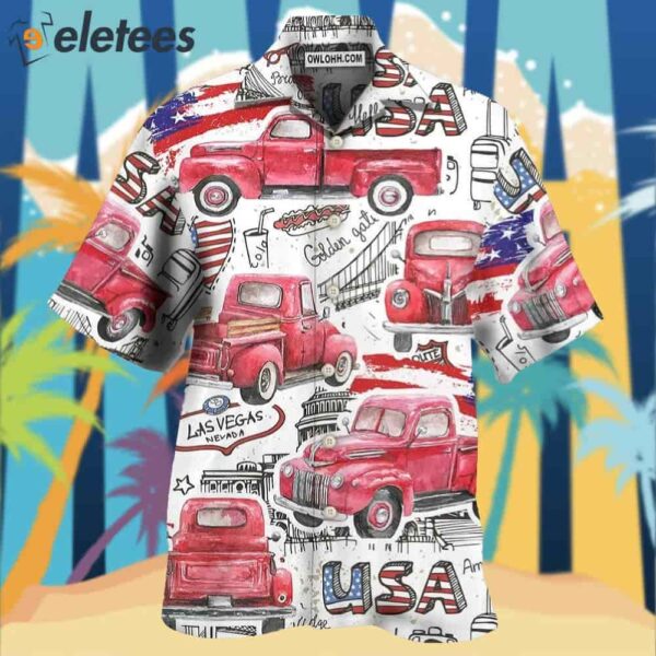 Truck Red USA Flag Independence Day Hawaiian Shirt