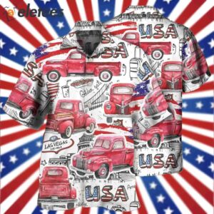 Truck Red USA Flag Independence Day Hawaiian Shirt1