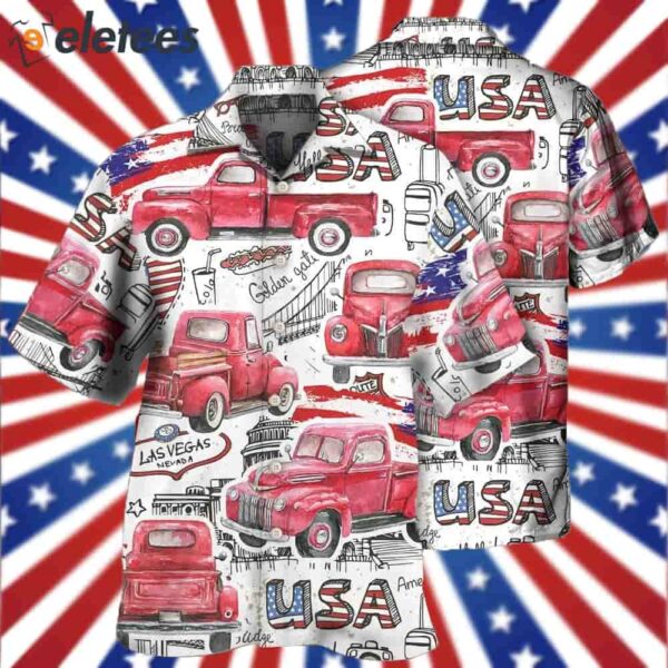 Truck Red USA Flag Independence Day Hawaiian Shirt