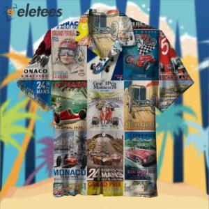 Vintage Cars Races Posters Collage Hawaiian Shirt