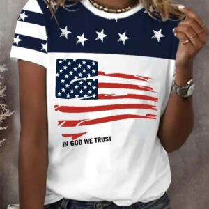 Women’S Independence Day In God We Trust Print Short Sleeve T-shirt