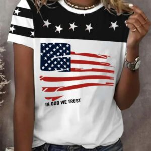 WomenS Independence Day In God We Trust Print Short Sleeve T shirt2
