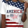 Women’s America 1776 USA Flag Print Round Neck T-shirt