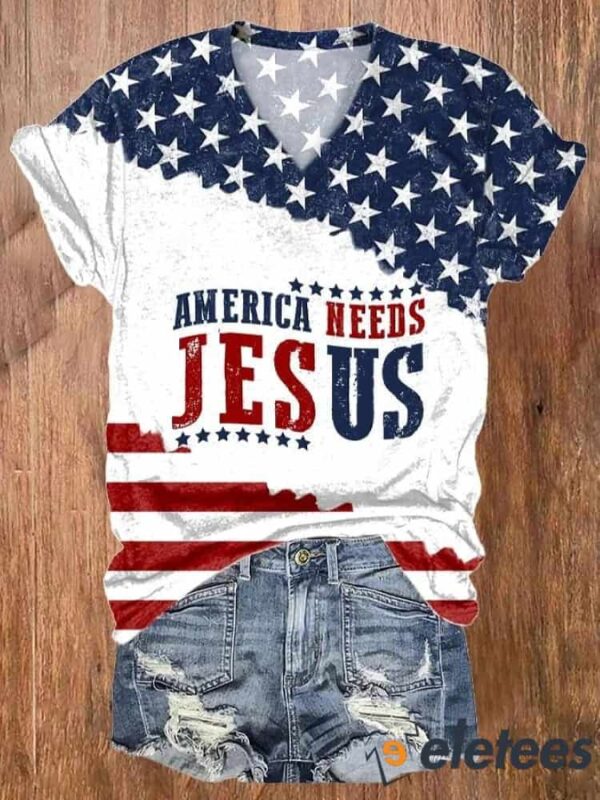 Women’s America Needs Jesus Printed T-Shirt