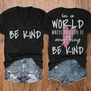 Women's Be Kind Mental Health Print V-Neck Short-Sleeved T-Shirt