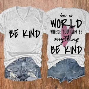 Womens Be Kind Mental Health Print V Neck Short Sleeved T Shirt 2
