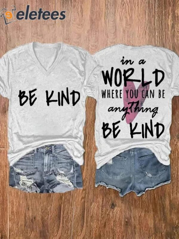 Women’s Be Kind Mental Health Print V-Neck Short-Sleeved T-Shirt