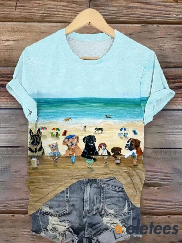 Women’s Beach Bar Dogs Print T-Shirt