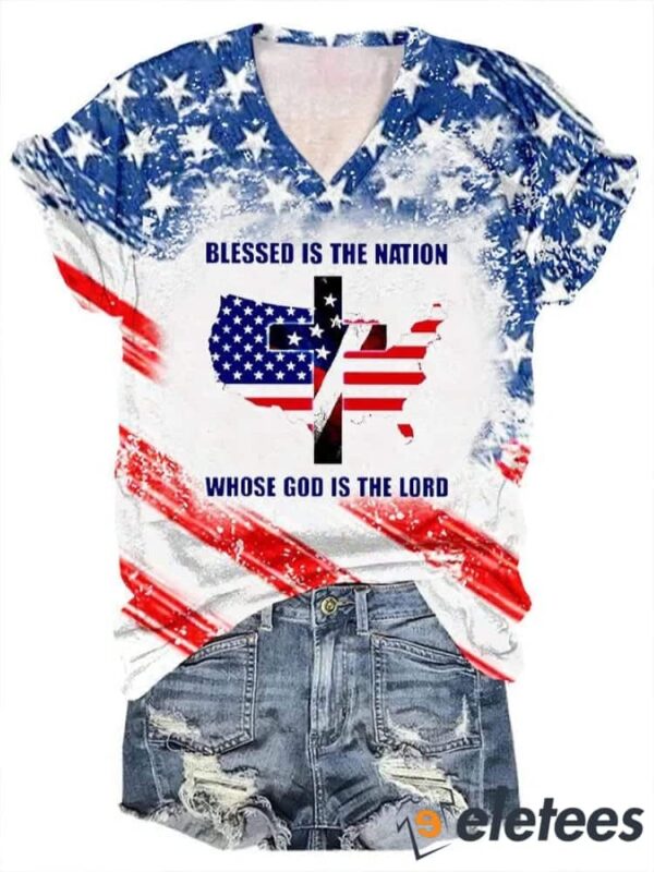 Women’s Blessed Nation Psalm 33 22 4th of July Print shirt