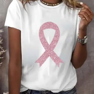 Womens Breast Cancer Awareness Print Casual T Shirt 2