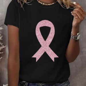 Womens Breast Cancer Awareness Print Casual T Shirt 3