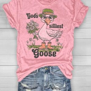 Women’s Faith Letter Animal Silly Goose Print Fashion Gifts Casual T-shirt