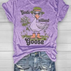 Womens Faith Letter Animal Silly Goose Print Fashion Gifts Casual T shirt1