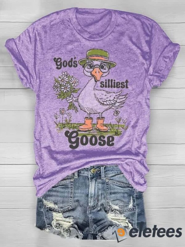 Women’s Faith Letter Animal Silly Goose Print Fashion Gifts Casual T-shirt