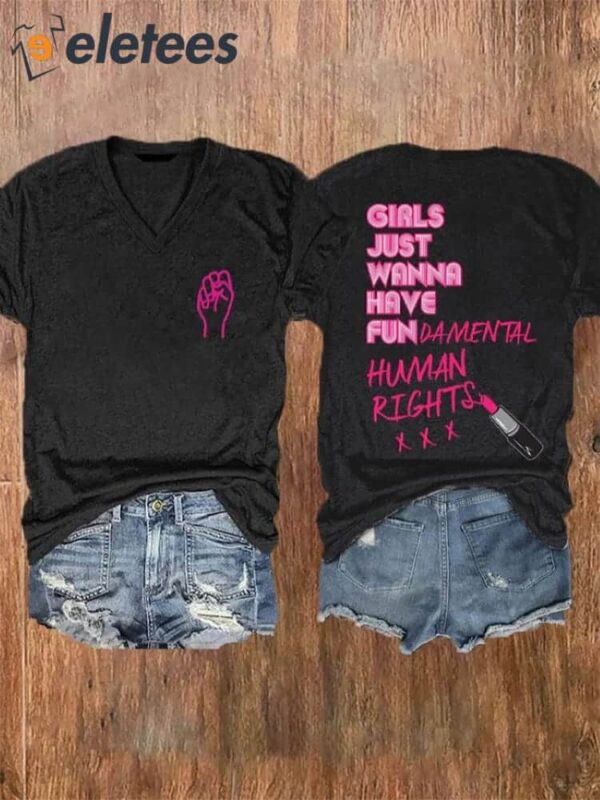 Women’s Girls Just Wanna Have Fundemental Human Rights Farewell Tour Singer Printed V-Neck T-Shirt