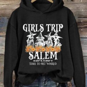 Women's Girl's Trip Salem Time To Get Wicked Halloween Print Hoodie
