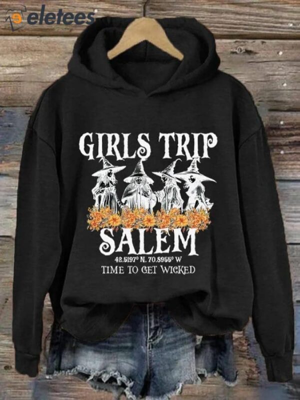 Women’s Girl’s Trip Salem Time To Get Wicked Halloween Print Hoodie