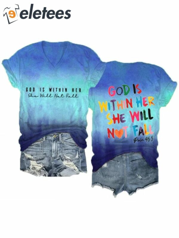 Women’s God Is Within Her She Will Not Fail Printed Casual T-Shirt