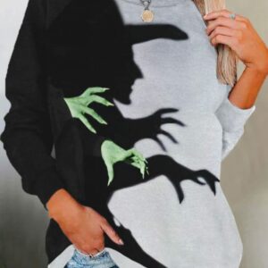 Womens Halloween Witch Shadow Print Casual Sweatshirt 2