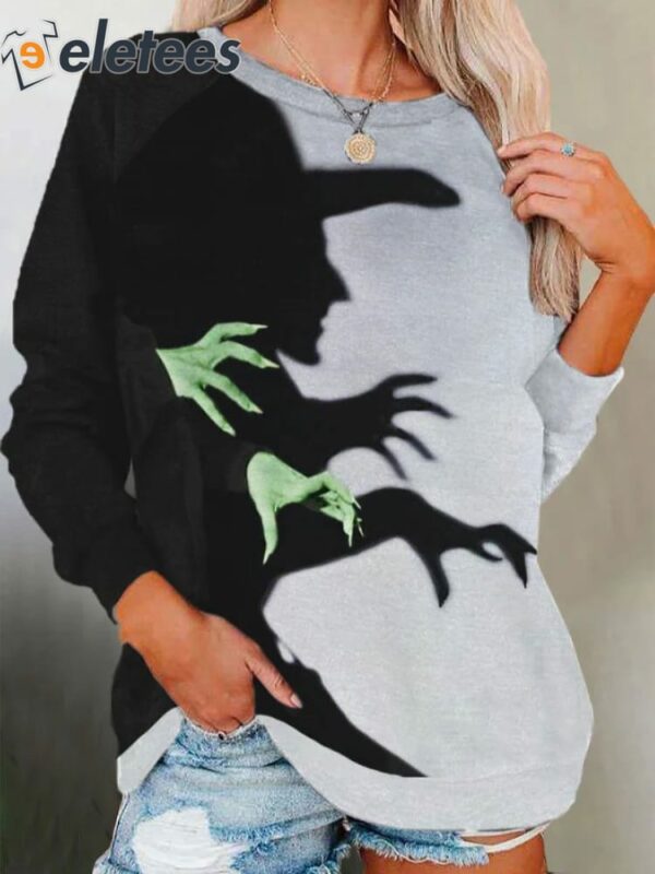 Women’s Halloween Witch Shadow Print Casual Sweatshirt