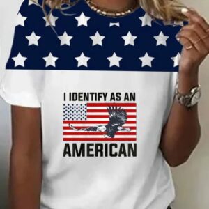 Women’s Independence Day Flag Print Everyday Round Neck T-Shirt
