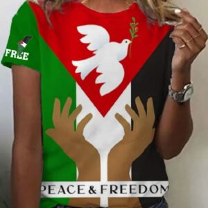 Women’s Peace And Freedom Free Palestine Printed Crew Neck T-Shirt