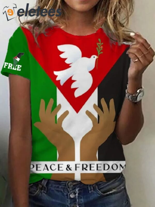 Women’s Peace And Freedom Free Palestine Printed Crew Neck T-Shirt
