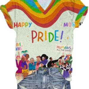 Women’s Rainbow Pride Month Parade Art Print V-Neck T-Shirt